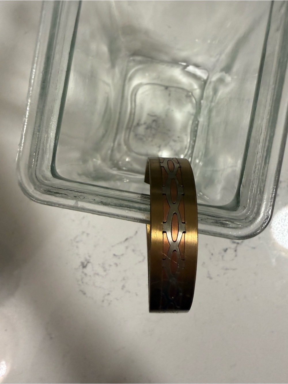 Copper and silver inlayed brass cuff bracelet